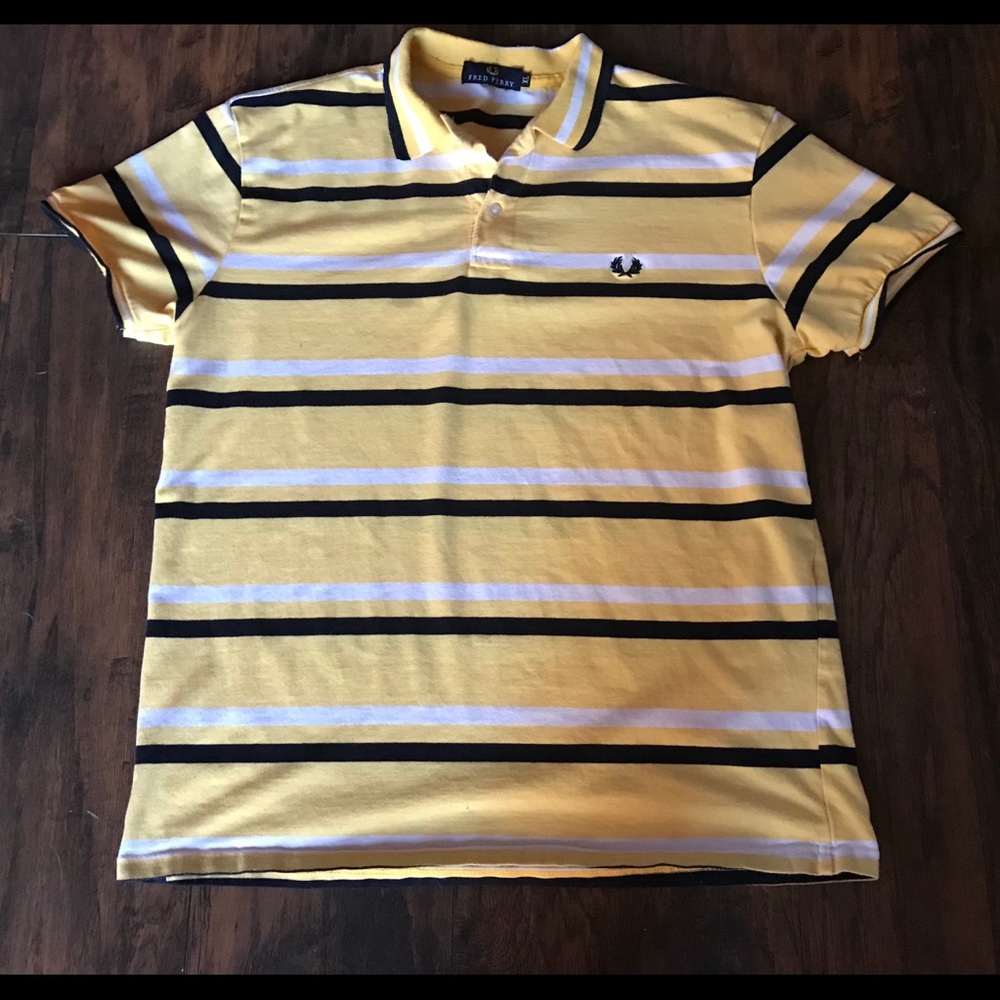 VINTAGE FRED PERRY Yellow White Black Striped Twin Tip XL Polo Shirt